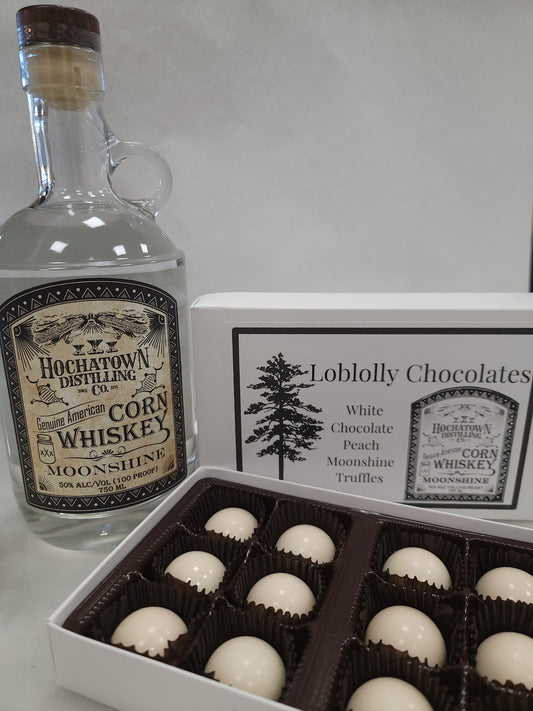 White Chocolate Peach Corn Whiskey Moonshine Truffles - Crafted with Hochatown Distilling Moonshine