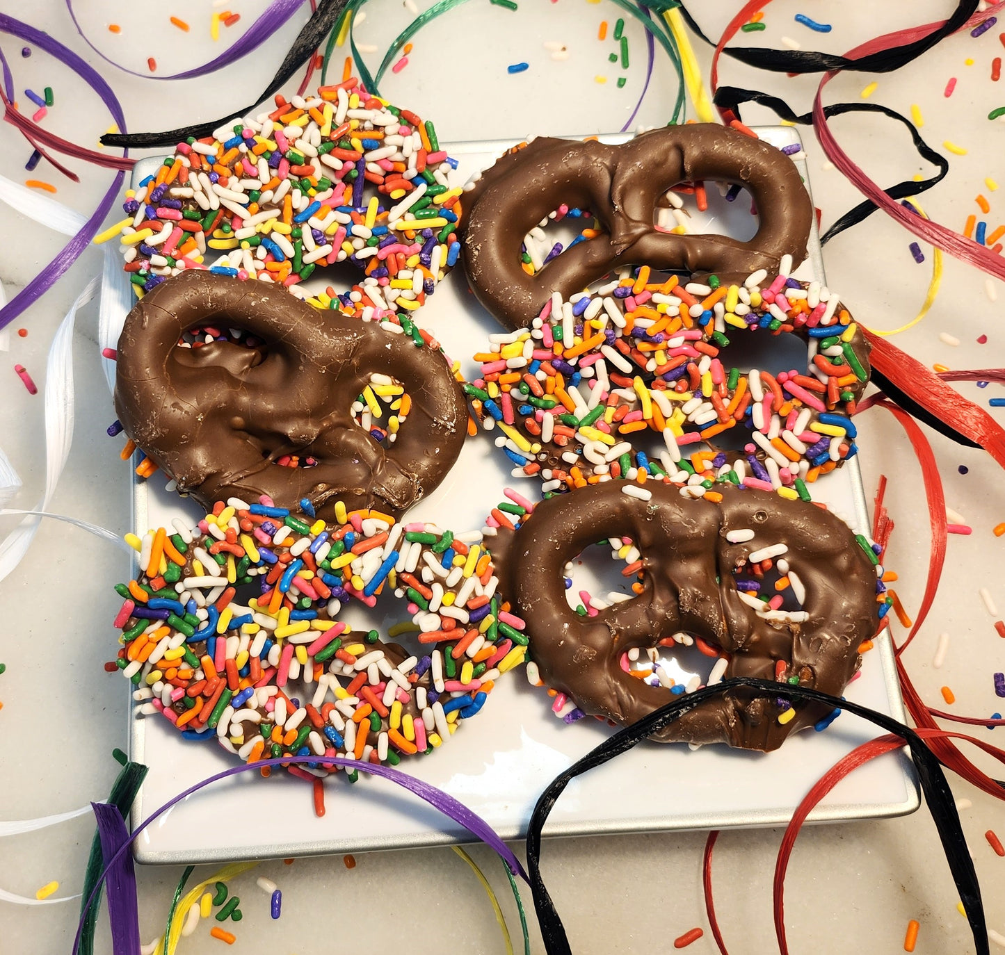 Milk Chocolate Dipped Pretzel Twists with Sprinkles - 12