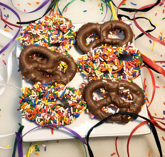 Milk Chocolate Dipped Pretzel Twists with Sprinkles - 6