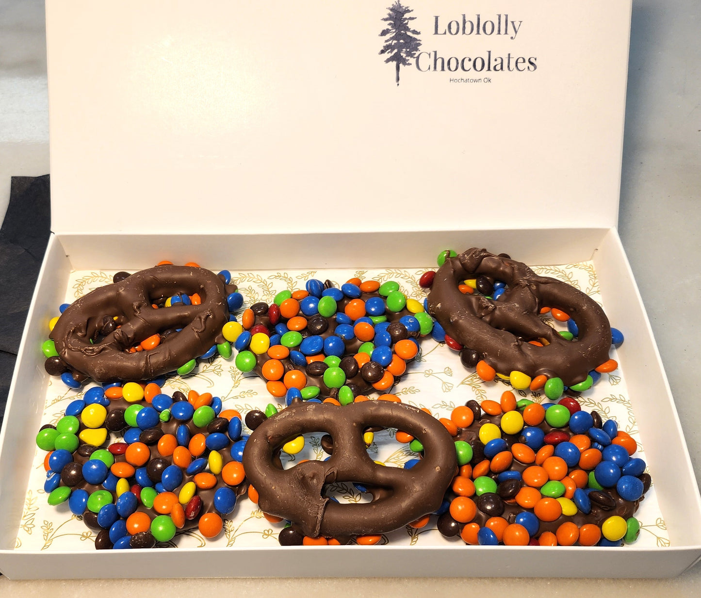 Milk Chocolate Dipped Pretzel Twists with M&Ms - 6